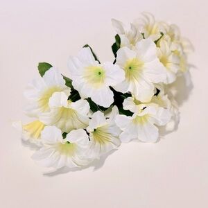 6 White & Yellow Petunia Flower Stems Floral Arrangement Faux Flowers LIFELIKE